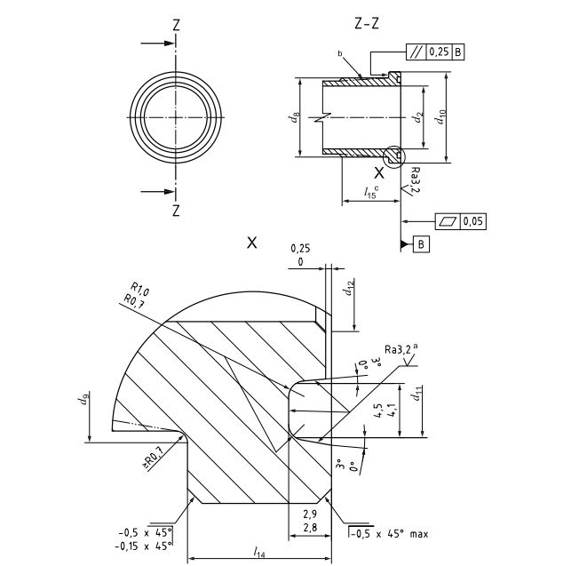 Diagrama dimensională a codului SAE 61 o canelură de inel Dimension chart szie of sae code 61 o ring groove