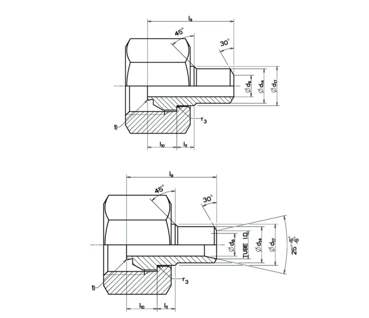 Weld-on_nipple_BSPP_fittings_dimensions_ISO_8434_6