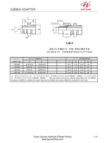 Adaptor de față plat BIC mascul JIC